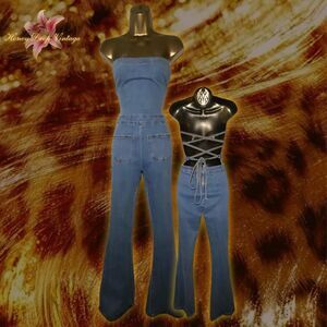 Adika Medium Wash Strapless Denim Jumpsuit with Lace Up Back